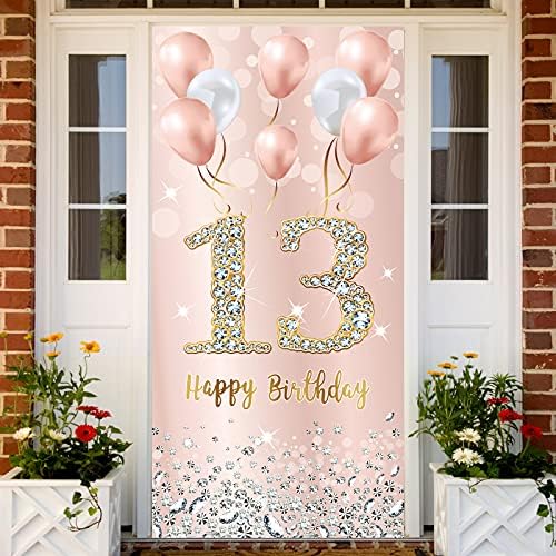 13º Aniversário Banner Banner Decorações para meninas, Rose Rose Gold Feliz 13º Aniversário Cover de capa Festa de