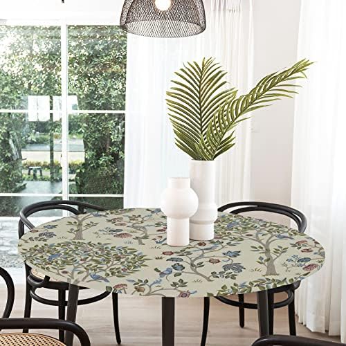 Alaza equipou uma toalha de mesa redonda com limpeza de borda elástica Clep William Morris Tabela de mesa de mesa para uso externo/interno,