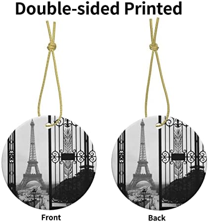 Paris Eiffel Tower Christmas Ceramic Round Pinging, Pingente de decoração de Mantel Ano Novo