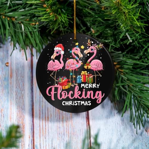 Ornamentos de Natal para crianças - Merry Flocking Christmas Flamingo Ornamento Black - Ornamento Custom, 2021 Natal, ornamento engraçado,