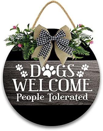 Lefangovs- Sinal de boas-vindas para a porta da frente 12x12in cães bem-vindo a pessoas toleravam sinal de cachorro,