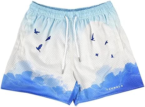 Shorts para homens shorts soltos fit engraçado impressão de treino vintage shorts de malha de malha conforto lenço de