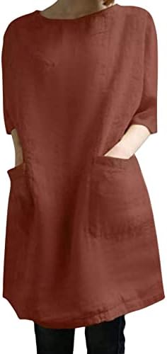 Vestidos de camiseta miashui para mulheres vestidos de túnica de joelho de joelho o pescoço de vestido de algodão feminino de pescoço MIDI