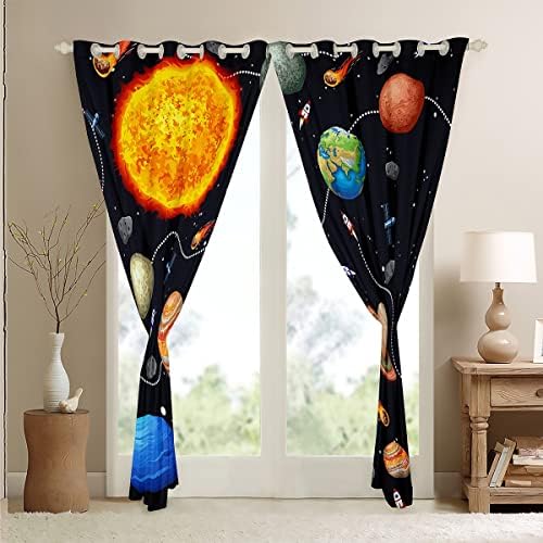 Cortinas do sistema solar erosebridal 42x63 polegadas, cortinas de janela dos planetas de astronomia para crianças meninos