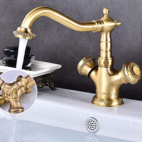 Torneiras de bacia Gold Brass 360 Gire o banheiro duplo controle girar a bacia esculpida Torneira de pia quente fria de pia