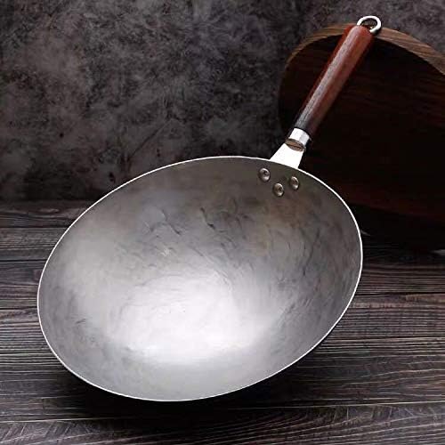 Gydcg Ferro puro sem revestimento sem graça wok de mão forjando pan de ferro chinês panela de panela de panela de panela 36 cm de madeira maçaneta de madeira