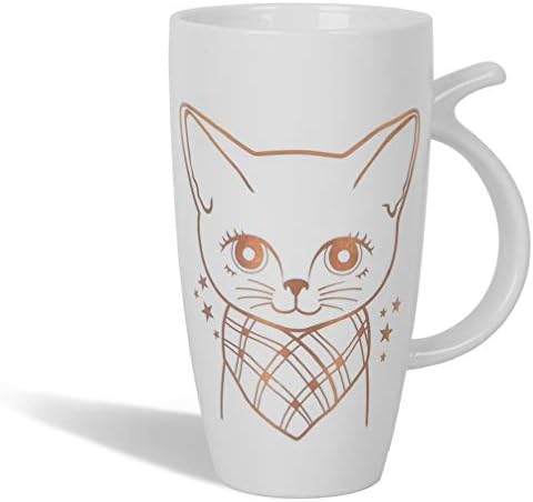 Teagas 20oz branca grande cerâmica de caneca de café gato de gato alto