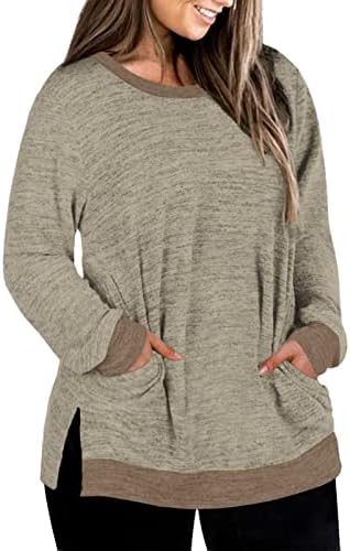 Dolnine Womens-Plus-Size-Sweatshirts Mangas compridas Túnicas laterais de túnicas laterais com bolsos