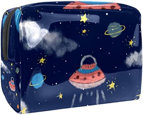 Bolsa de maquiagem tbouobt bolsa de bolsa cosmética bolsa bolsa com zíper, cartoon space ship star nuvem planeta