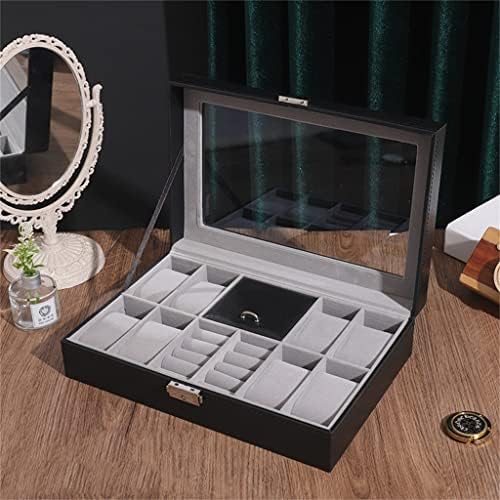 HGVVNM Couro 8 slots de grade com relógios de espelho Coloque de garanhão da caixa de armazenamento Colar de pulseira Big Space Jewelry