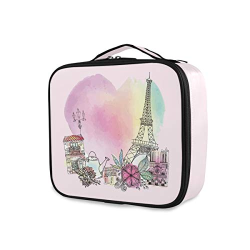 S Husky Eiffel Tower Travel Makeup Train Casos para meninas Mulheres Flores Pink Saco de maquiagem do coração com divisores