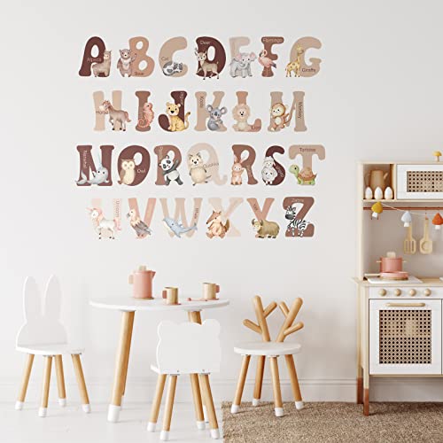 Decalques de parede do alfabeto de animais gostosos de decoração de parede boho abc letras grandes de parede decoração para