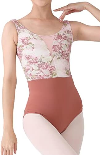 Dança elite evarti feminina de dança collant - renda esticada floral marrom e colarinhas de balé de spandex para mulheres