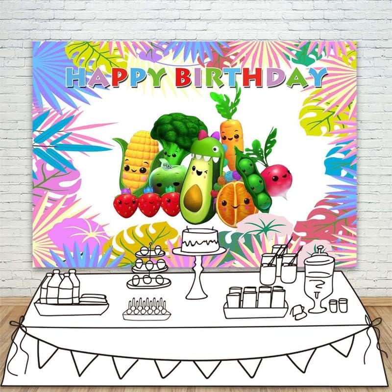 Hey Bear Sensory Fruit Birthday Birthday Borda de 5x3ft Feliz Aniversário Fruta e Vegetal Banner de Aniversário para Crianças Festa