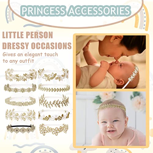 Kortows 10pcs Baby Lace Elastic Chiffon Flower Headnds Bandada de cabeça de ouro para meninas de cabelos da criança Princess