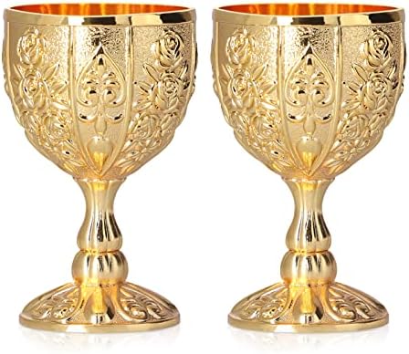 Cyrank Mini Goble de ouro 2pcs, copos de vinícolas com relevo de metal vintage minúsculo com copo de vinho em relevo em relevo de