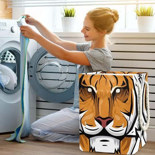Deyya Cestas de lavanderia à prova d'água Alto cesto de estampa de tigre dobrável para crianças adultas meninos adolescentes meninas