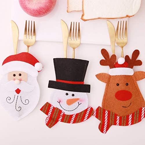 Winomo Elk Decor 6pcs Conjunto de titulares de mesa de Natal, faca de mesa de Natal e bolsa de garfo para Ação de Graças decorações de festa de Natal de Ação de Natal Decoração de mesa de jantar Decoração