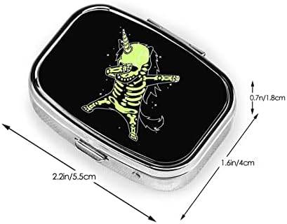 Dabbing Unicorn Skeleton Square Mini Pill Caso com Mirror Travel Friendly Portable Compact Compact Pill Box Caixa