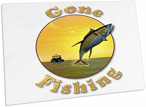 3drose Gone Fishing Letters com gráfico com barco de pesca e. - Tapetes de local para baixo da almofada