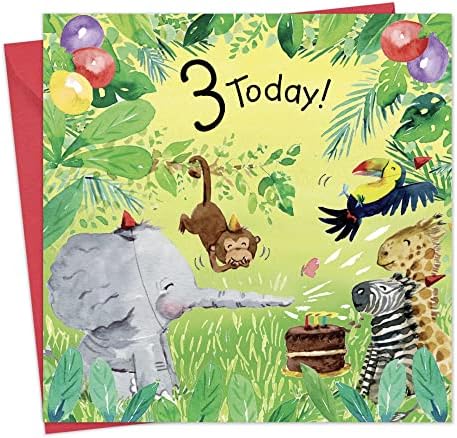 Twizler 3º cartão de aniversário Jungle -Idade 3 Cartão de aniversário –Girls Cartão de aniversário Idade 3 -Cartão de aniversário