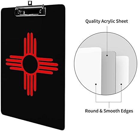 Novo México Sun Zia CLIPBOARDS ACRYLIC com clipe de metal 12,5 x 8,5 polegadas CLIP