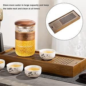 Bandeja de chá de bambu, bandeja japonesa de servir com drenagem de caixa de armazenamento de água, acessório de chá chinês de kung