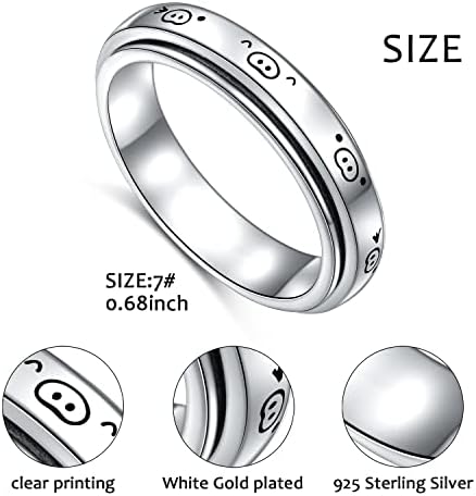 925 Expressão de porco de prata esterlina Spinner Ring Band Band Rings Anel de Ansiedade para Mulheres Para Ansiedade Estresse para Aliviar o Anel Autismo do TDAH