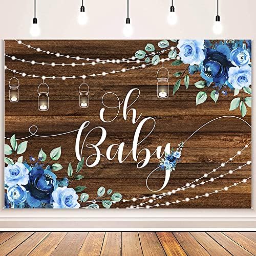 Mehofond 8x6ft madeira rústica chá de bebê cenário oh baby azul floral chuveiro de bebê fotografia de fundo recém