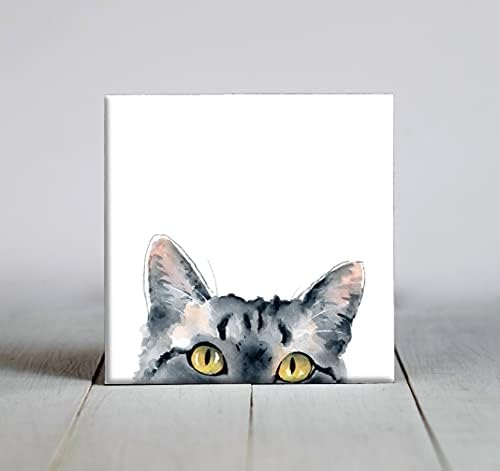 Azulejo de arte aquarela de gato gato