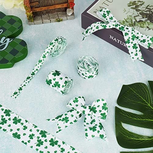 Kuscul 3 Rolls Shamrock Grostagin Ribbon Irish Clover Polyester Ribbon, fita artesanal de 15 jardas para o dia de