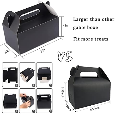 Lokqing 7x4x4in Black Gable Boxes Party Favor Boxes Small Treat Box com alças e 100 pacote 4.9x7.9in Sacos Mylar de