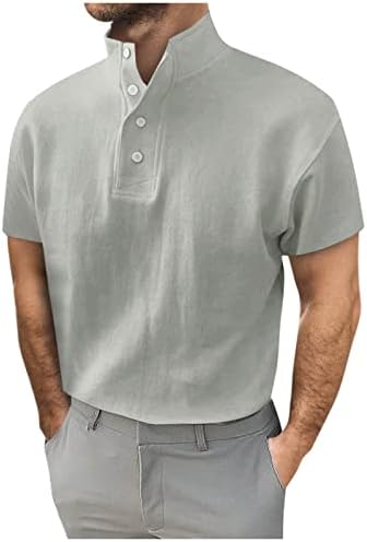 Camisas masculinas masculina e outono botão redondo color de cor sólida blusa de manga curta camisa de baixo para baixo