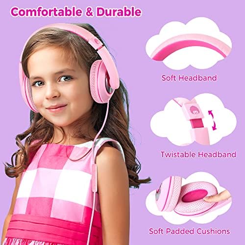 RockPapa Comfort+ Crianças fones de ouvido com controle de microfone e volume, meninos, meninos, fones de ouvido com a orelha