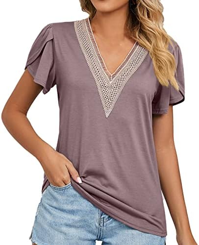 Summer Top Lady Lady Manga curta 2023 Moda de algodão V Casual Casual Modest Top Tee para Girls 2U 2U