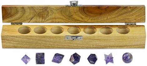 A troca maçônica Sólidos platônicos Amethyst 7 peças geometria sagrada conjunto com caixa de madeira para presente