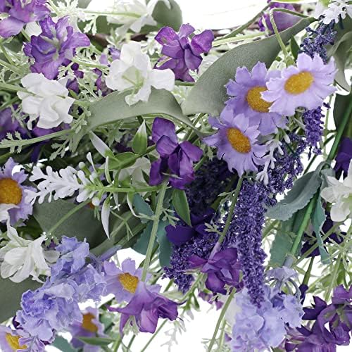 Llzll spring grinalds para a porta da frente, 22 polegadas Violet Daisy Lavender Wildflower Floral Artificial Flinal