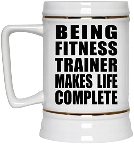 Designsify O treinador de fitness torna a vida completa, caneca de 22 onças de cerveja de cerâmica com alça para freezer,