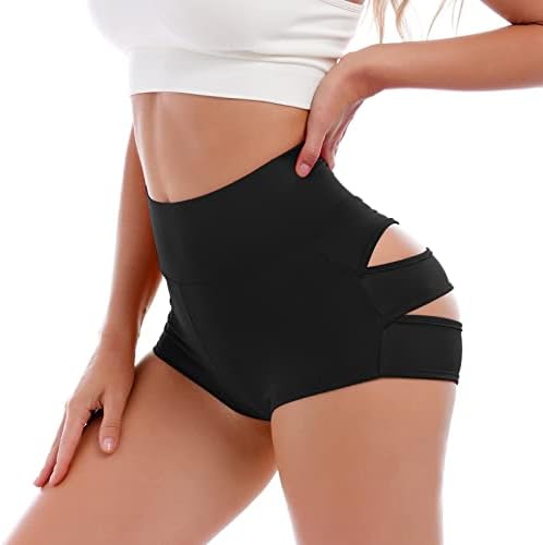 Womens High Caist Cutout Botty Shorts Strappy Scrunch Mini calças quentes Rapped Butt Lift Yoga Sport Rave Dance Bottoms