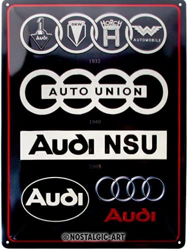 Sinal de lata retro nostálgica-art, 11,8 x 15,7, Audi-Evolução do logotipo-IDEA DE PRESENTE PARA ACESSÓRIOS DE CARROS,
