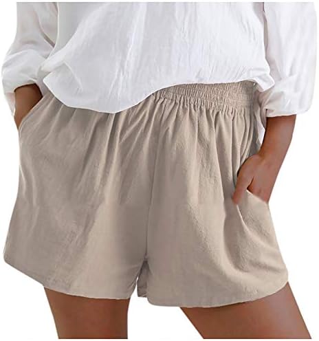 Aplicações confortáveis ​​de cor sólida de cor sólida atlética short calça casual cintura elástica com shorts de bolso feminino