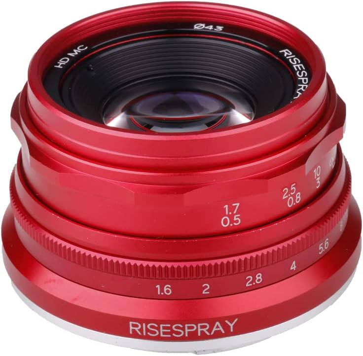 RisesPray 35mm F1.6 Mini APS-C Lente para Sony Panasonic Fujifilm Olympus Canon Nikon Câmera Mirrorless Red