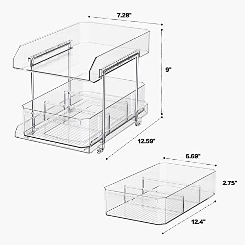 Sanno 2 Clear Organizer com divisores, despensa de cozinha sob a pia Organizer Flidge Food Storage Storage Product Saver Freshworks Produzir recipiente de armazenamento de alimentos