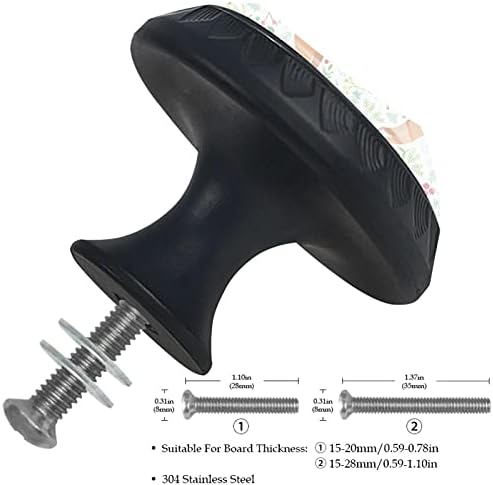 Gaveta redonda de tyuhaw puxa alça de veado de desenho animado e impressão de plantas com parafusos para armários de cômodas de casa porta da cozinha gaveta da mesa de mesa banheiro 4pcs