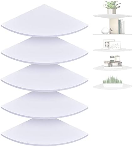 Conjunto de Mluovi de 5 peças Planta de montagem de canto com branco, prateleira de armazenamento de parede flutuante de madeira para sala de estar, banheiro, quarto, cozinha, escritório