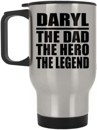 Projetafify daryl o pai, o herói, a lenda, caneca de viagem de prata 14 oz de aço inoxidável, copo isolado, presentes para aniversário