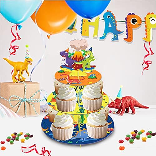 Cupcake cupcake cupcake cupcake de 3 camadas Cartoon dino tem tem tema festa de aniversário suprimentos