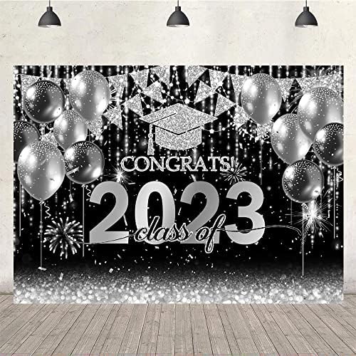 Ticuenicoa 7x5ft parabéns pano de fundo preto de prata de prata decorações de festa fotografia de fundo aula de 2023 Bacharel