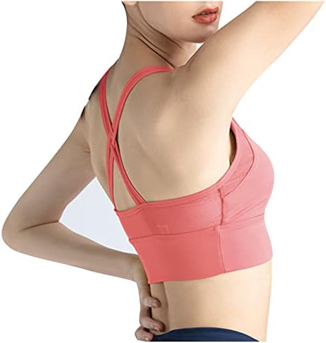 Bra esportivo para mulheres, Criss-Cross traseiro acolchoado de tiras de tiras de ioga Médio suporta correndo sutiã de alto impacto de alto impacto Bralette