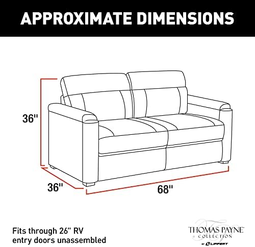 Thomas Payne 68 Sofá Tri-Fold Grummond RV com tecido poli-hyde, conversão de sofá-cama, traseiro removível, instalação